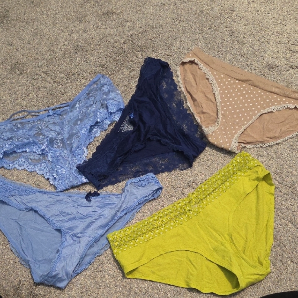 Victoria's Secret Lace and Cotton Panty Collection - Light Blue, Navy, Tan, Lime